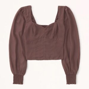 Abercrombie & Fitch Sweetheart Neckline Brown Long Sleeve Blouse